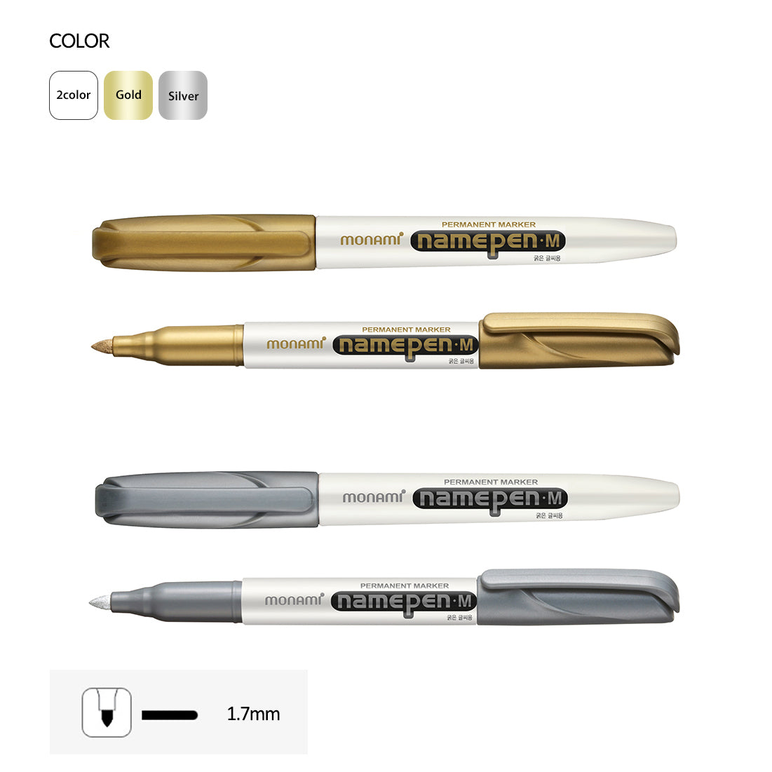 Monami Name Pen Medium 1.7mm Nib Gold Silver Permanent Marker Dozen