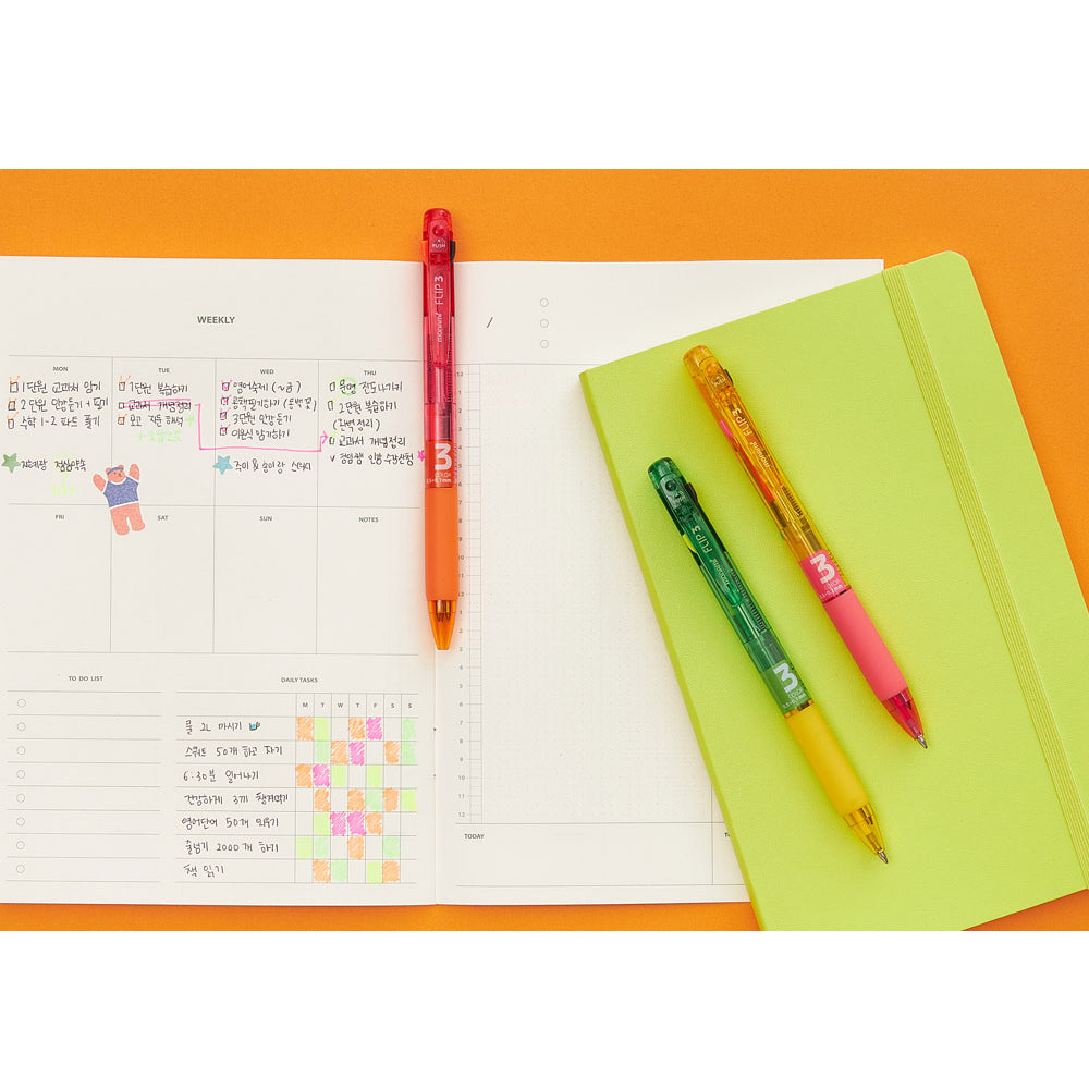 Monami Flip 3 Retractable Ballpoint Multi-Pen Fluorescent Color 0.7mm & Black 0.5mm