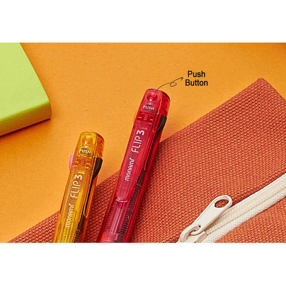 Monami Flip 3 Retractable Ballpoint Multi-Pen Fluorescent Color 0.7mm & Black 0.5mm