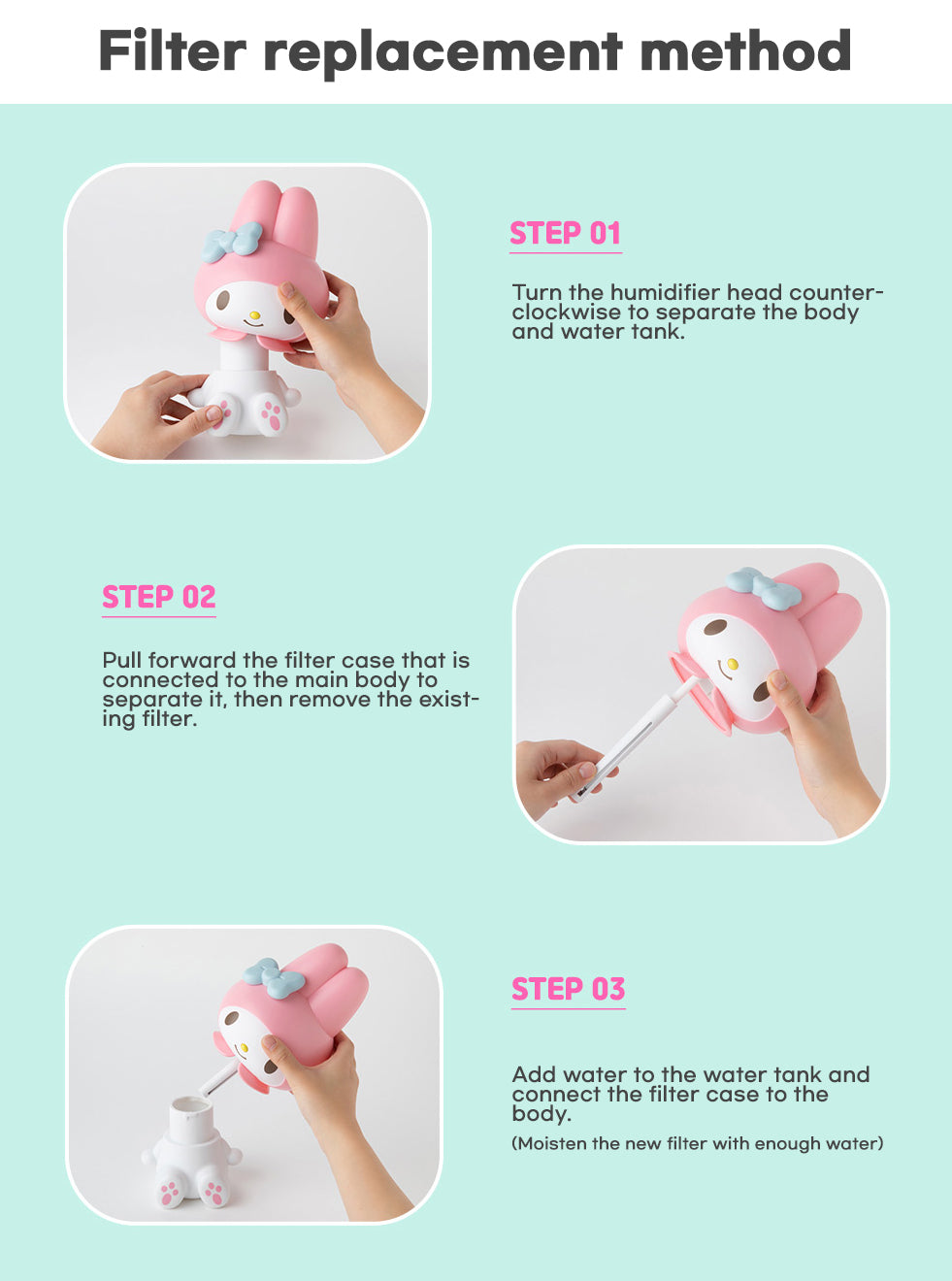 Sanrio My Melody Wireless Humidifier - filter replacement method