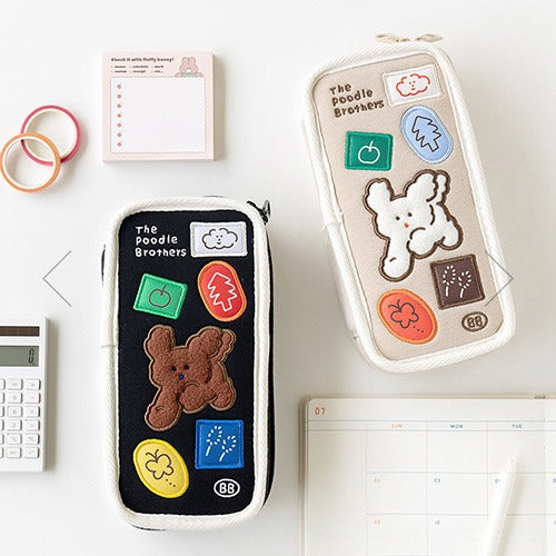Brunch Brother Cute Poodle Large Pen Case with Zipper 3 Compartment | Pencil Case | Pencil Pouch | Pen Pouch