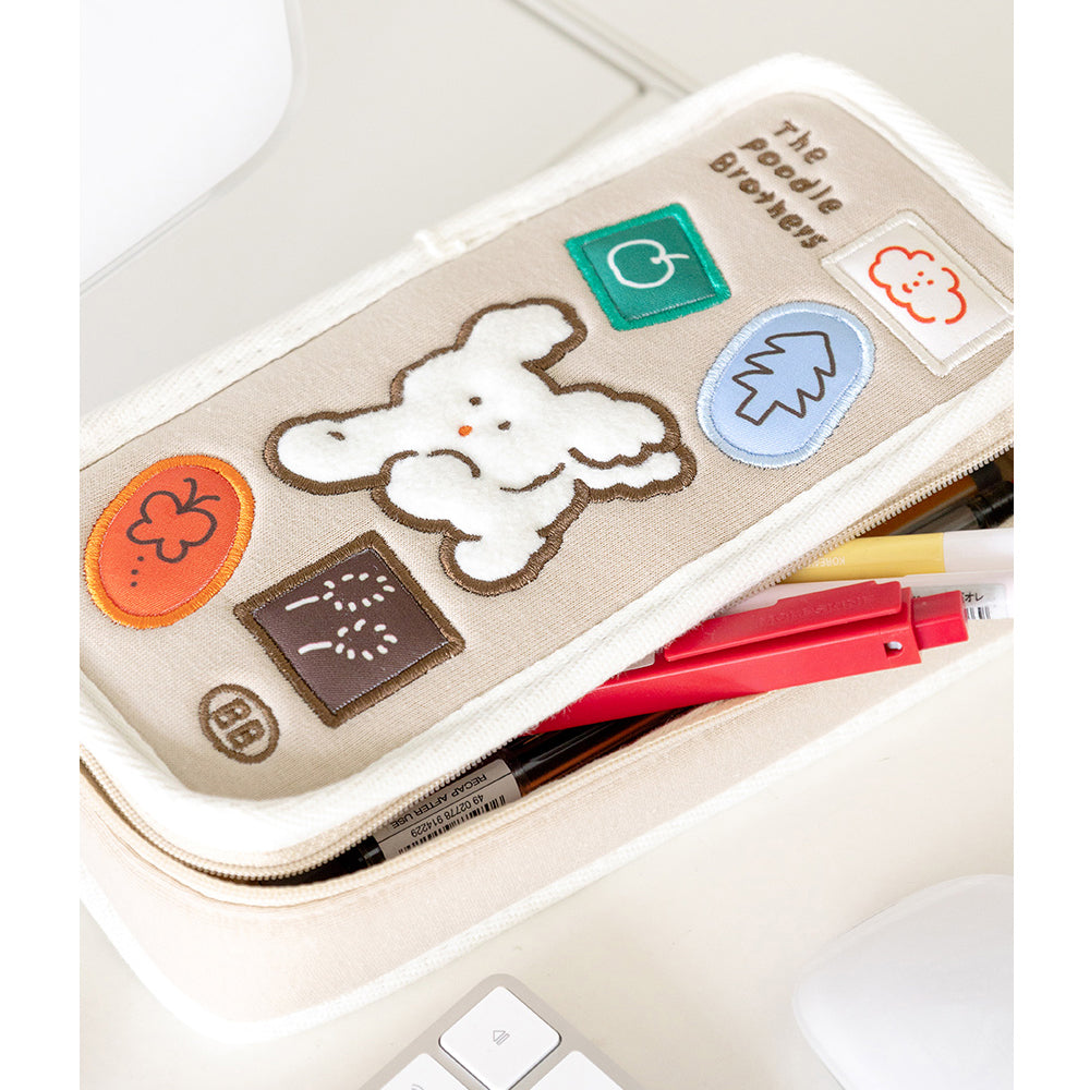 Brunch Brother Cute Poodle Large Pen Case with Zipper 3 Compartment | Pencil Case | Pencil Pouch | Pen Pouch