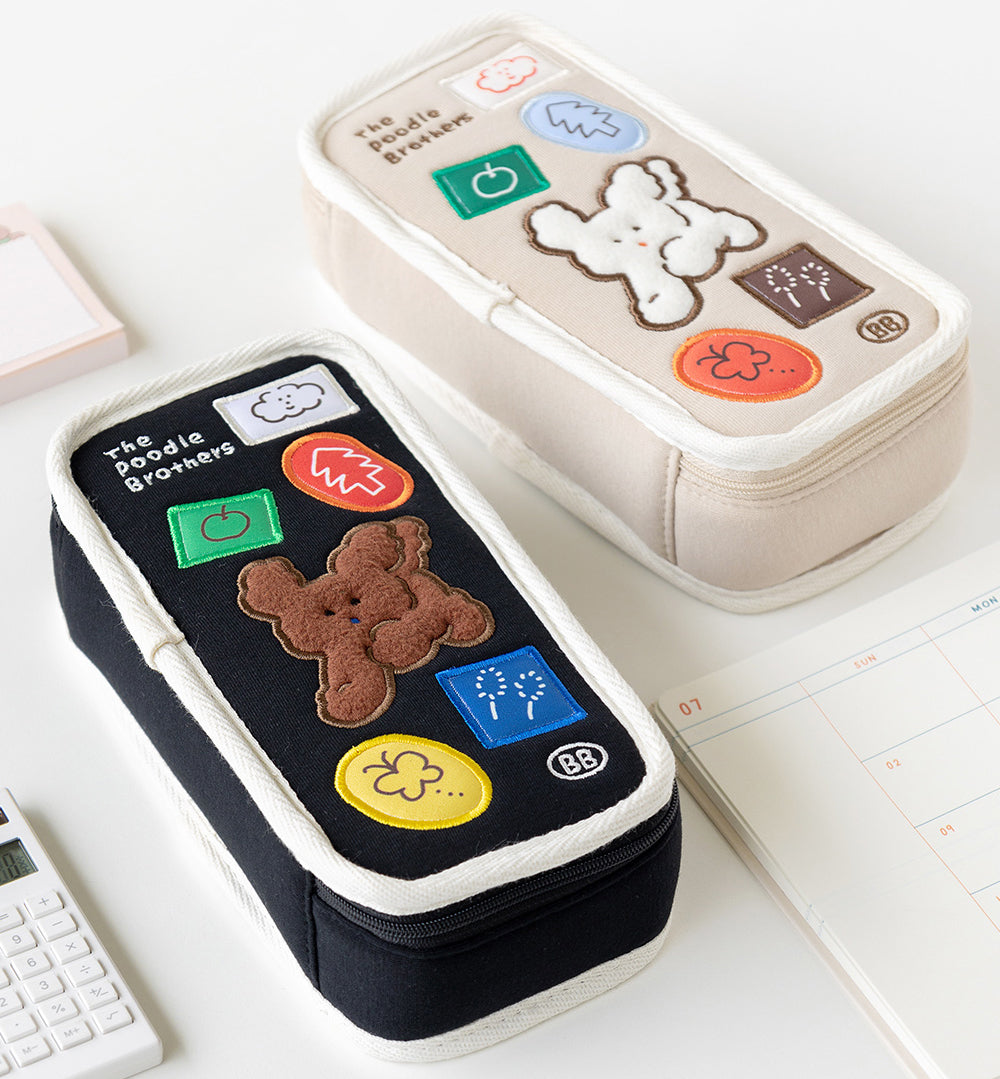 Brunch Brother Cute Poodle Large Pen Case with Zipper 3 Compartment | Pencil Case | Pencil Pouch | Pen Pouch