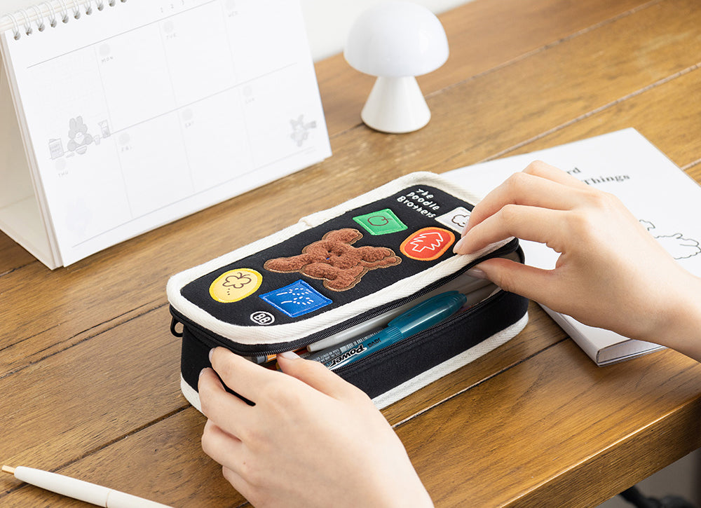 Brunch Brother Cute Poodle Large Pen Case with Zipper 3 Compartment | Pencil Case | Pencil Pouch | Pen Pouch