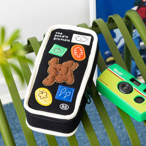 Brunch Brother Cute Poodle Large Pen Case with Zipper 3 Compartment | Pencil Case | Pencil Pouch | Pen Pouch