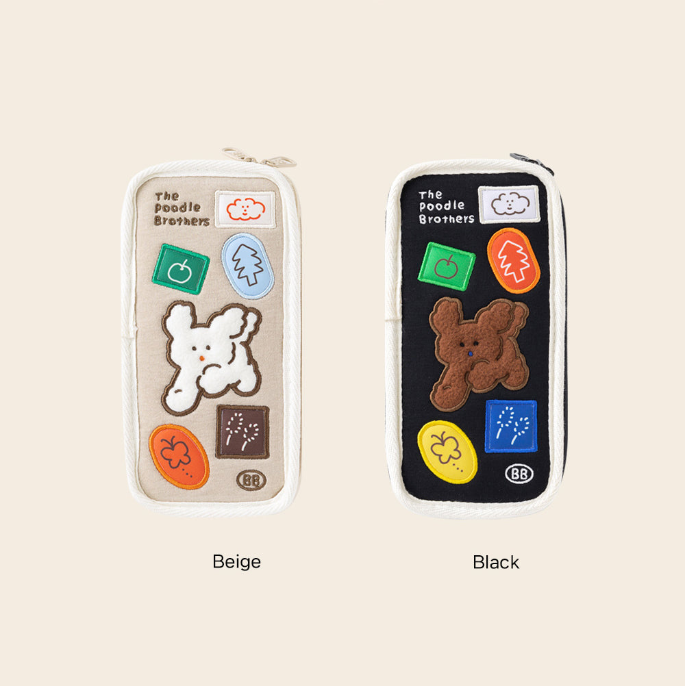 Brunch Brother Cute Poodle Large Pen Case with Zipper 3 Compartment | Pencil Case | Pencil Pouch | Pen Pouch - Beige Color, Black Color