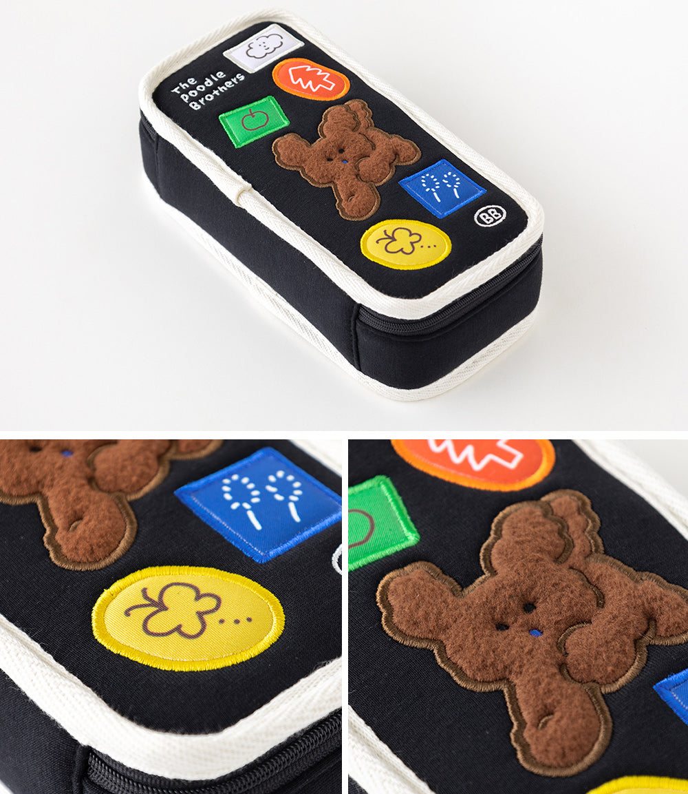 Brunch Brother Cute Poodle Large Pen Case with Zipper 3 Compartment | Pencil Case | Pencil Pouch | Pen Pouch