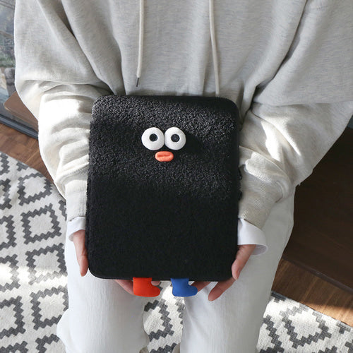 Brunch Brother PomPom Boucle Pouch for 11 inch iPad Tablet Laptop Soft Pouch Black Color