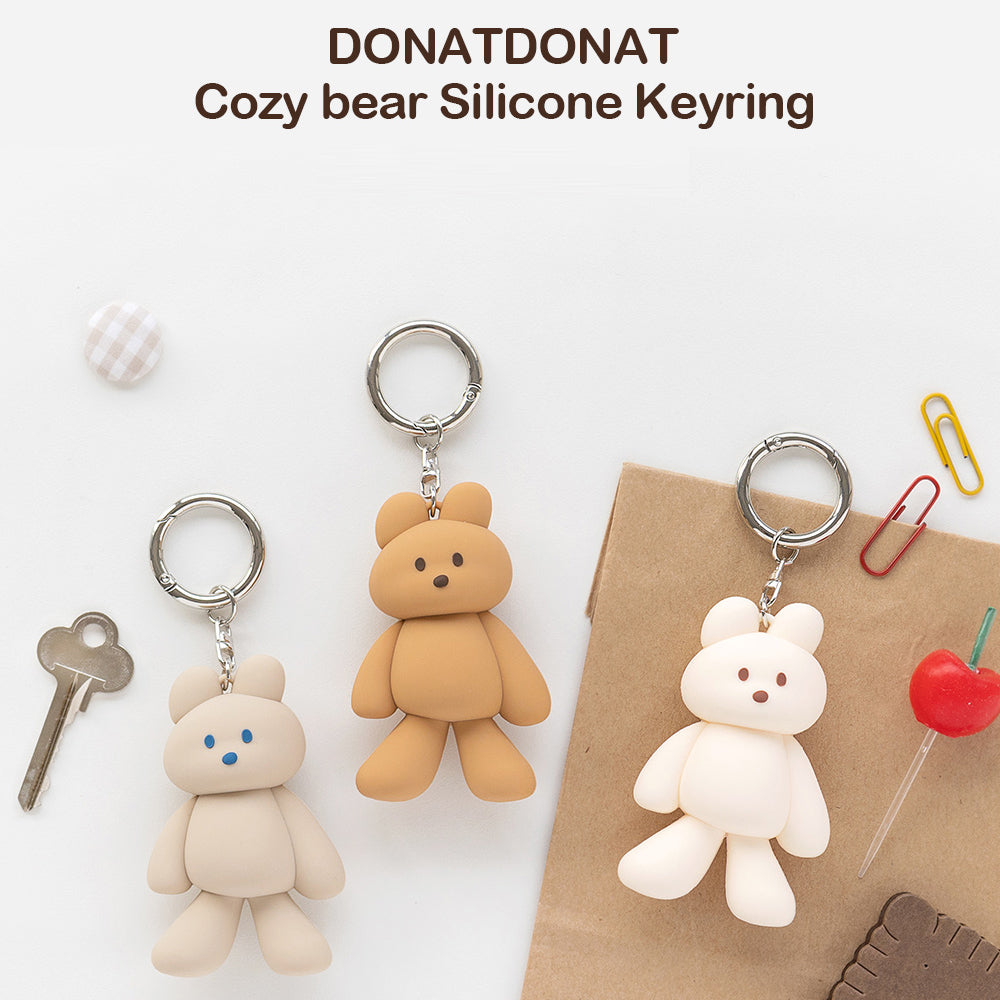 DONATDONAT Cozy Bear Silicone 3D Keyring Keychain Bag Pendant Gift - For Handbag, Purse, Backpack, Car Keys