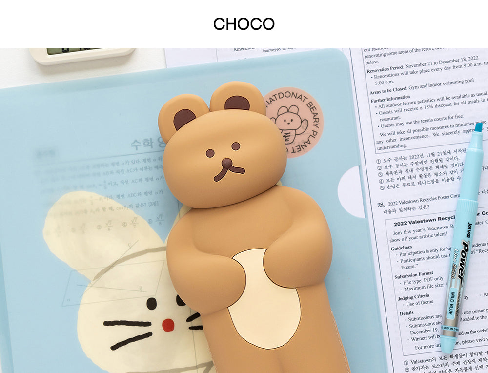 DONATDONAT Cute Bear Soft Silicone Pencil Case with Zipper Light Washable | Pencil Pouch | Pen Pouch | Pen Case