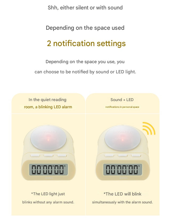 DRETEC T-186 Timer Watch Stopwatch LED Alarm Portable Clock Yellow Color - 2 notification settings