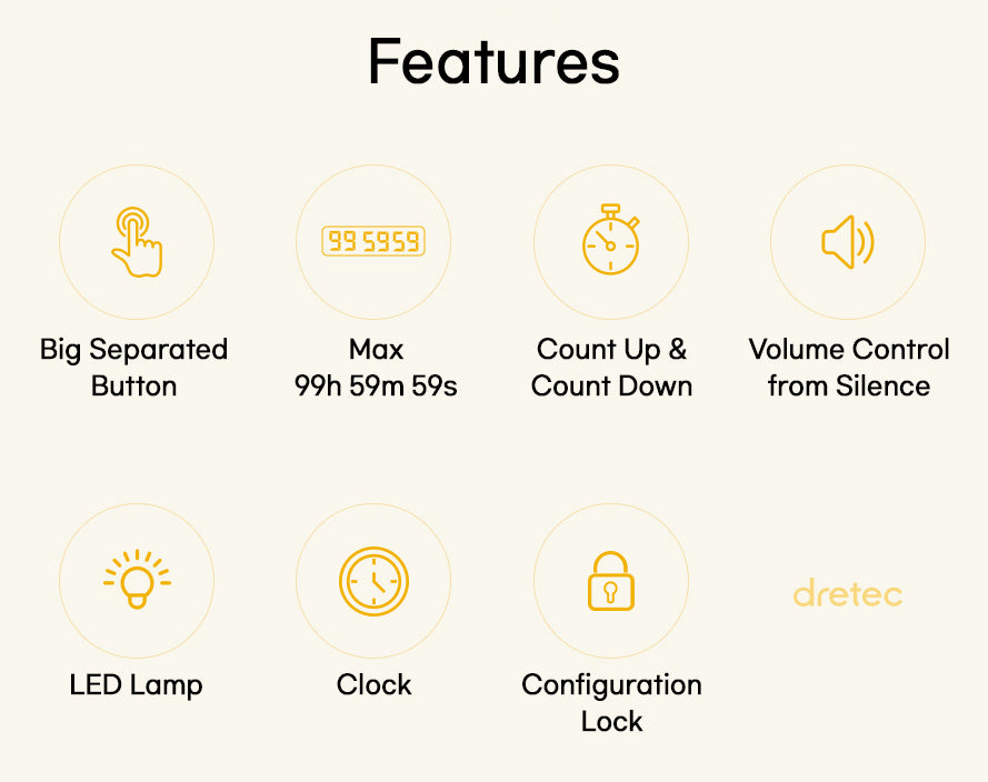 DRETEC T-186 Timer Watch Stopwatch LED Alarm Sound Portable Clock Study Cook, for Studying, Large Button, Count Function Until The Target Date, Officially Tested in Japan(1 Starter AAA Battery Included)