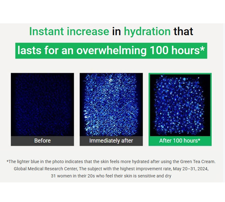 innisfree Green Tea Seed Hyaluronic Cream. Instant increase in hydration that lasts for an overwhelming 100 hours.