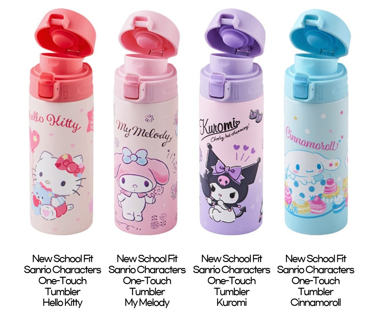 LocknLock New School Fit Sanrio Characters One-Touch Tumbler. Hello Kitty. Kuromi. My melody. Cinnamoroll.