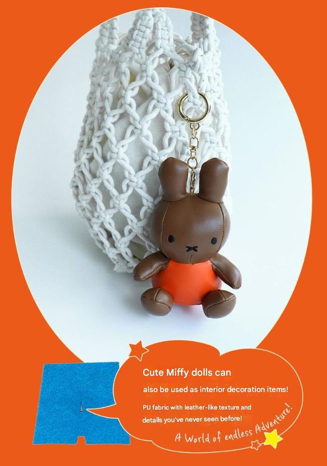 Miffy Brown Leather Plush Keychain Keyring (12cm) | Bag Pendant | Korean High-quality Keychain