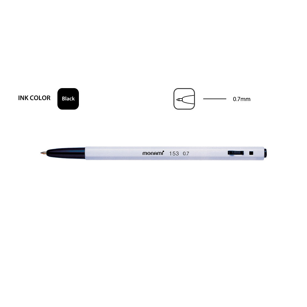 Monami BP 153 Retractable Ballpoint Pen Fine Point 0.7mm Black 60PCS