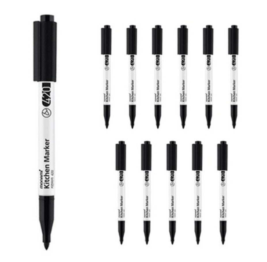 Monami Kitchen Marker 420 Black 12pcs Erasable with Dishwashing Liquid