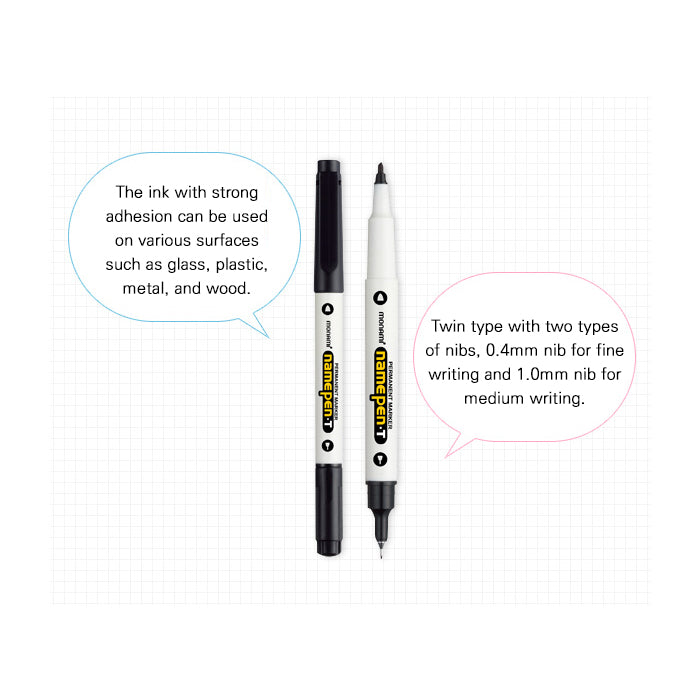 Monami Permanent Ink Marker Name Pen (T) Twin Liner has Twin type with two types of nibs for fine and medium writing and Waterproof.