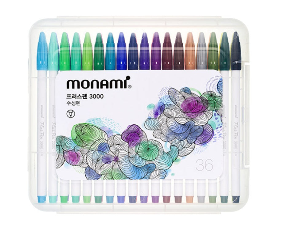 Monami Plus Pen 3000 36 Assorted Color Felt Tip Pen Water Based Ink