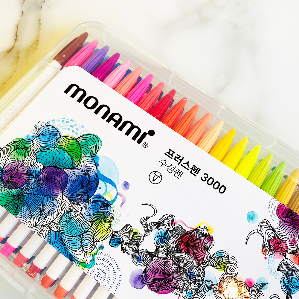 Monami Plus Pen 3000 48 Assorted Color Office Sign Pen Felt Tip Water Based Ink Color Pen