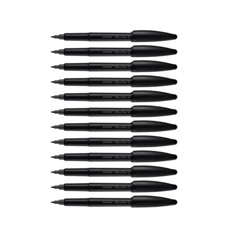 Monami Plus Pen S Black Body - Black Ink - Pack of 12 Pen