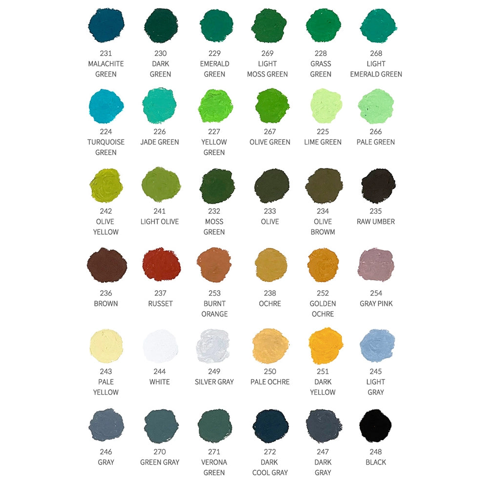mungyo gallery artists soft oil pastel 72 color set, color chart rest
