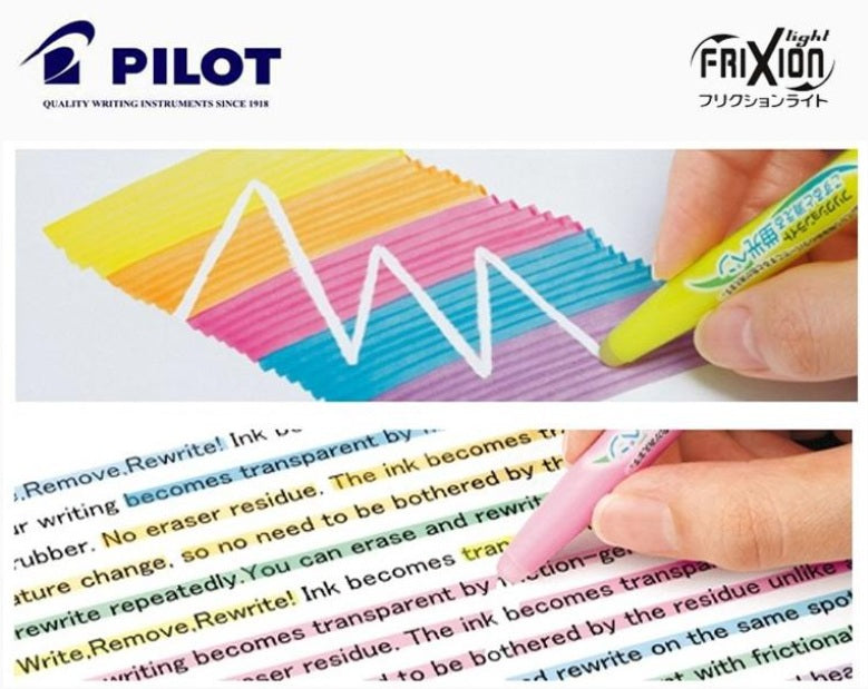 Pilot FriXion Light Soft Erasable Highlighter 3 Color Set has a special rubber end to rub the thermo sensitive ink away