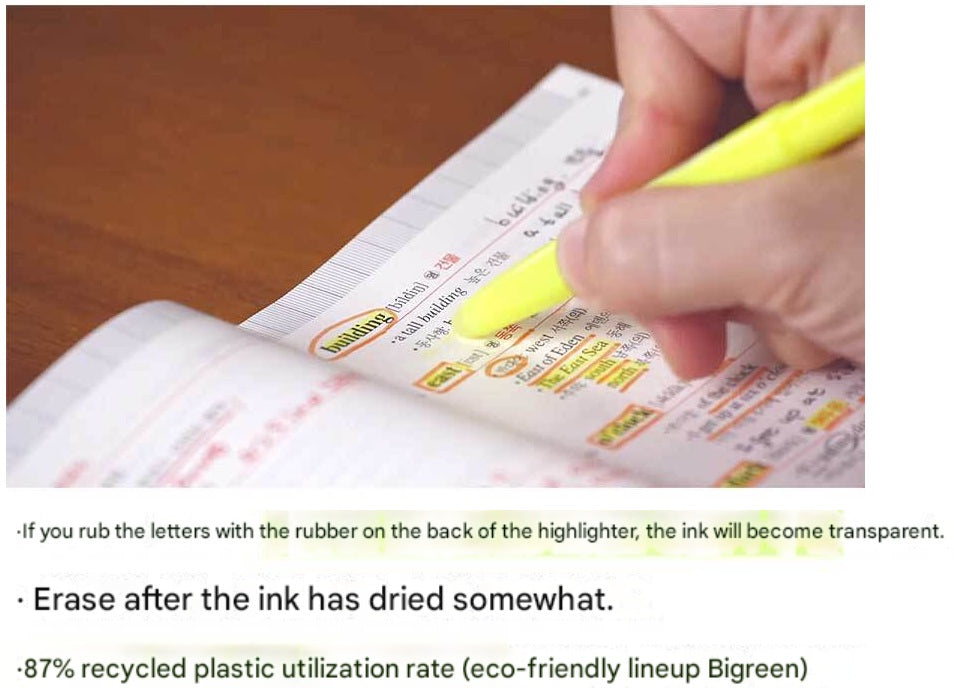 Pilot FriXion Light Soft Erasable Highlighter 3 Color Set has a special rubber end to rub the thermo sensitive ink away