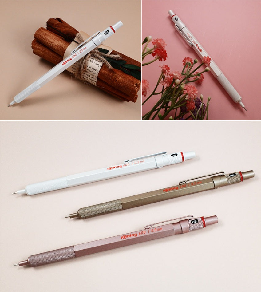 Rotring 600 Mechanical Pencil 0.5mm Gold, Rose Gold, Pearl White