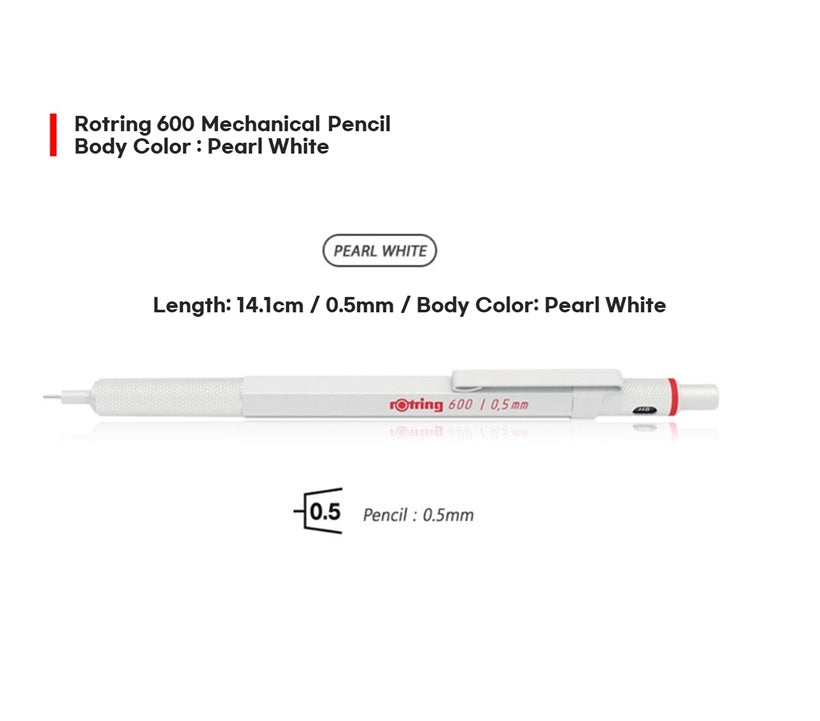 Rotring 600 Mechanical Pencil 0.5mm Gold, Rose Gold, Pearl White