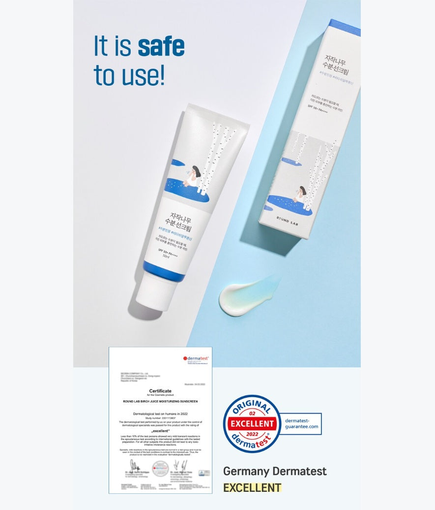 ROUND LAB Birch Juice Moisturizing Sunscreen is safe to use! Germany Dermatest EXCELLENT!