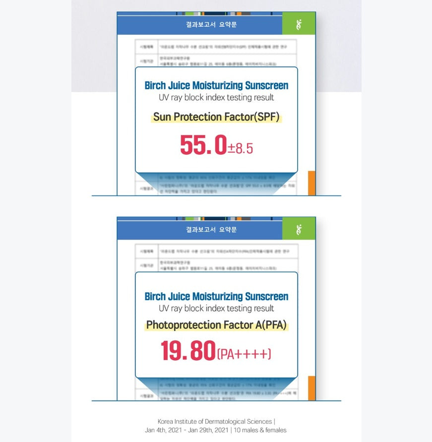 ROUND LAB Birch Juice Moisturizing Sunscreen SPF 55.0 AND PFA 19.80.