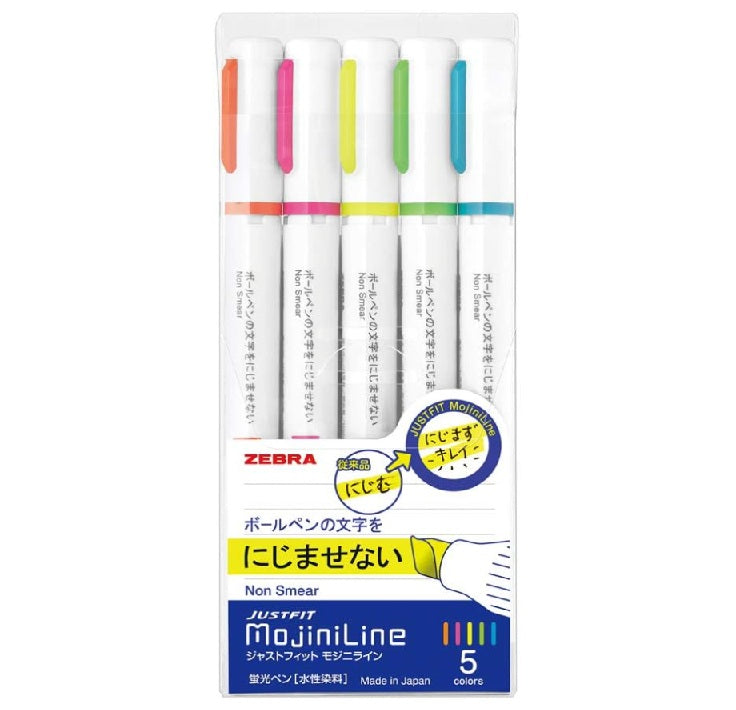 Zebra Highlighters Just Fit Mojiniline WKS22-5C, No bleed 5-color set