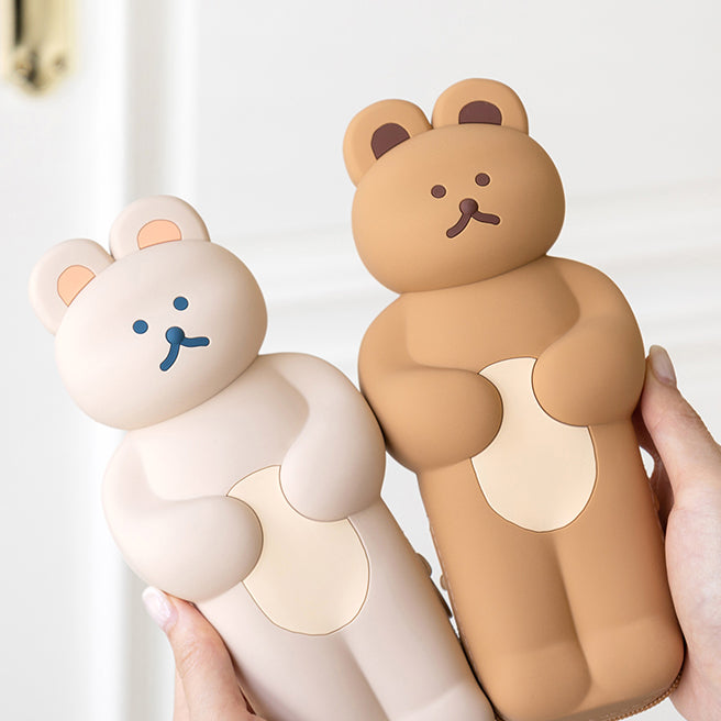 DONATDONAT Cute Bear Silicone Pencil Case with Zipper Light