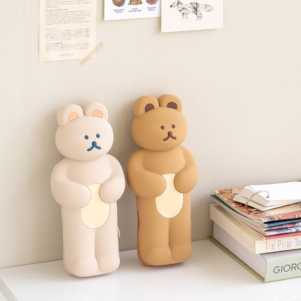 DONATDONAT Cute Bear Silicone Pencil Case with Zipper Light