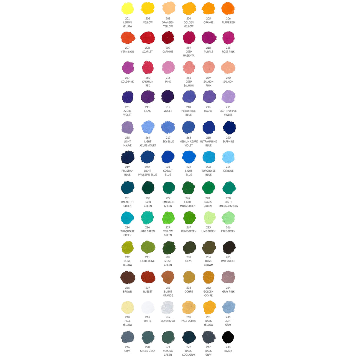 mungyo gallery artists soft oil pastel 72 color set wood box, color chart