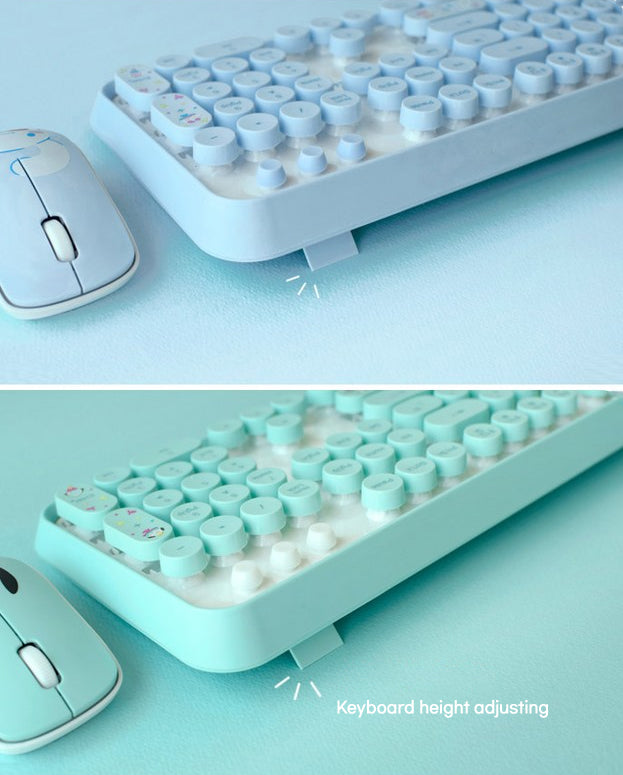 sanrio wireless keyboard mouse set, pochacco cinnamoroll, feet detail