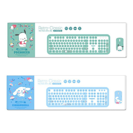 sanrio wireless keyboard mouse set, pochacco cinnamoroll, package