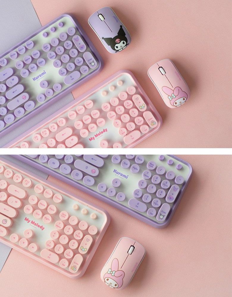 sanrio wireless keyboard mouse set, kuromi and my melody, details