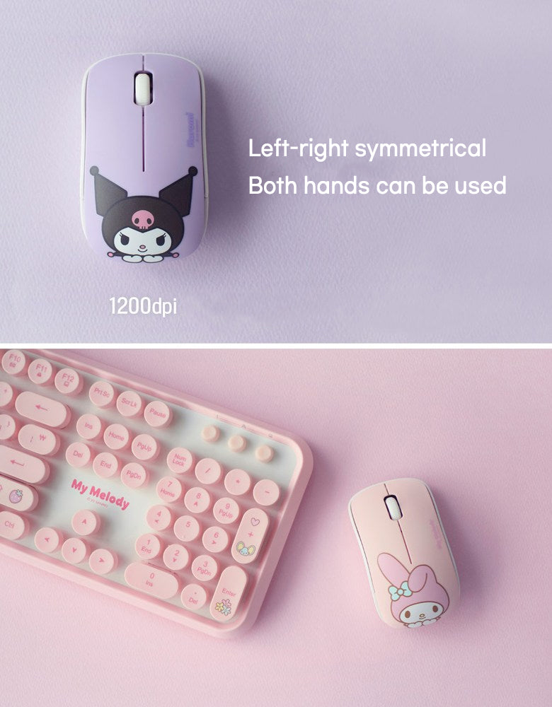 sanrio wireless keyboard mouse set, kuromi and my melody, symmetrical 1200dpi mouse