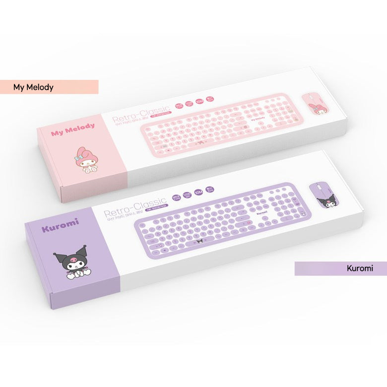 sanrio wireless keyboard mouse set, kuromi and my melody, package