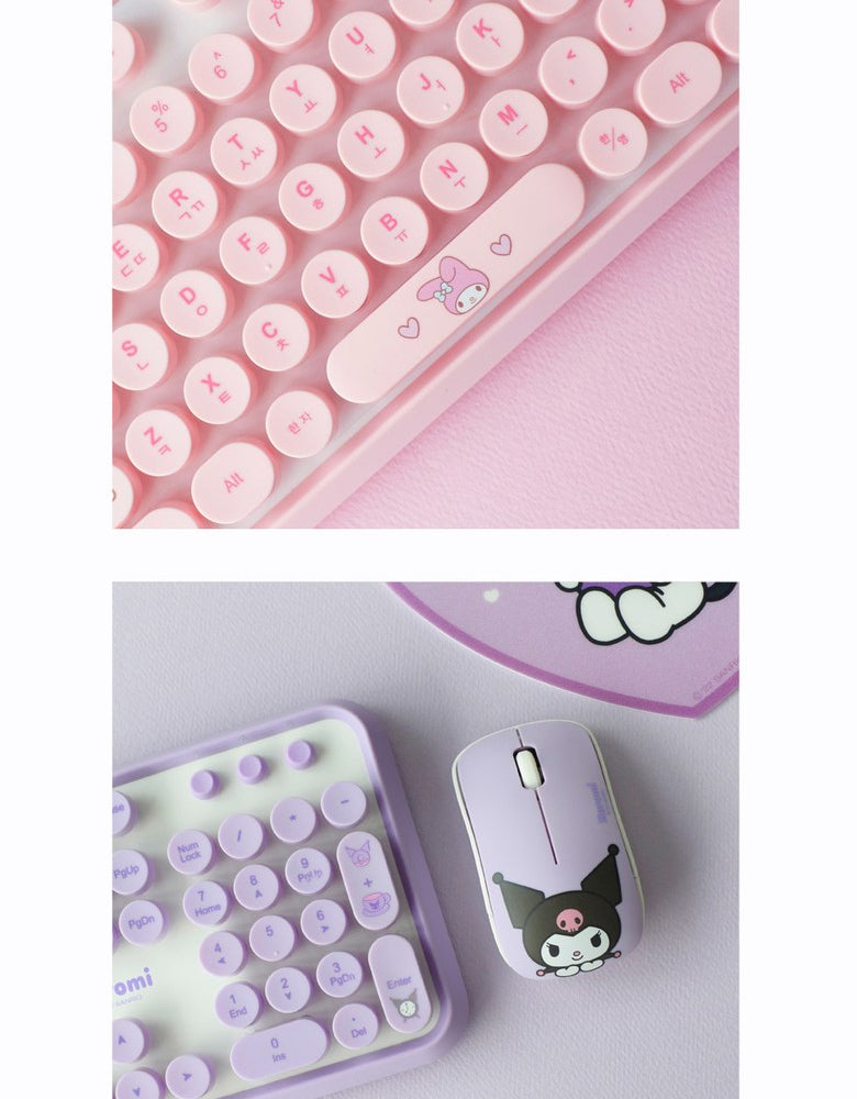 sanrio wireless keyboard mouse set, kuromi and my melody, spacebar and numpad