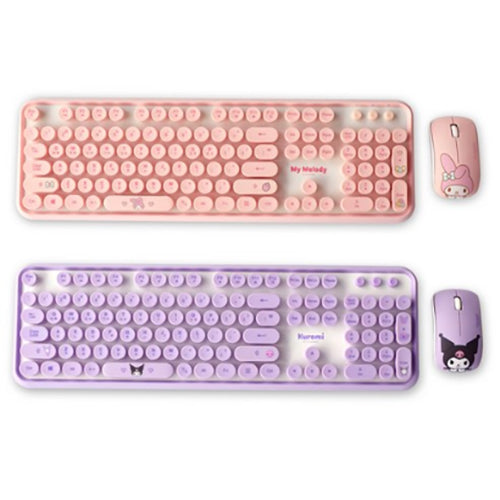 sanrio wireless keyboard mouse set, kuromi and my melody, top view