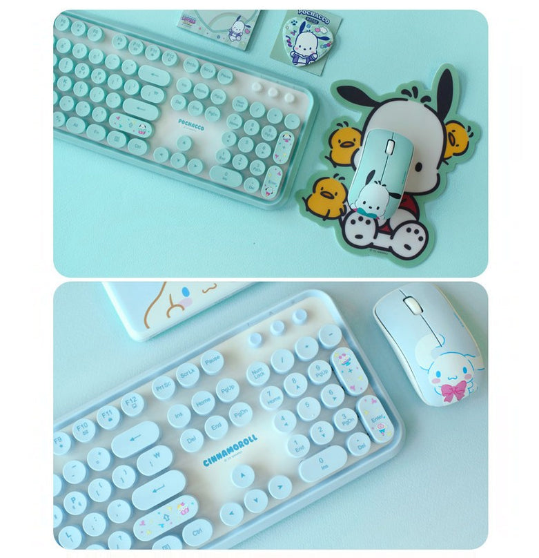 sanrio wireless keyboard mouse set, pochacco cinnamoroll